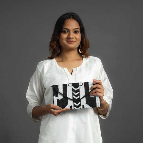 Black Handmade Bead Work Clutch