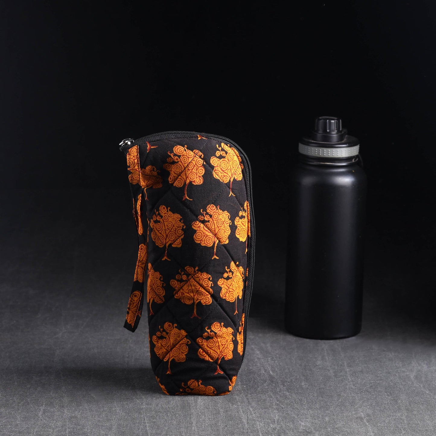 Black Handmade Cotton 1L Water Bottle Cover