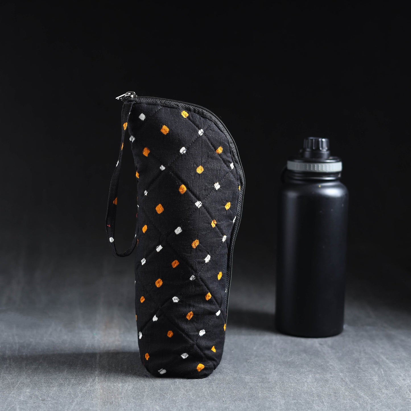 Black Handmade Cotton 1L Water Bottle Cover