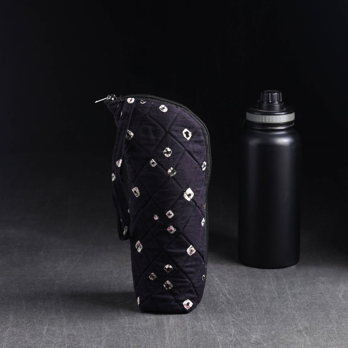 Black Handmade Cotton 1L Water Bottle Cover