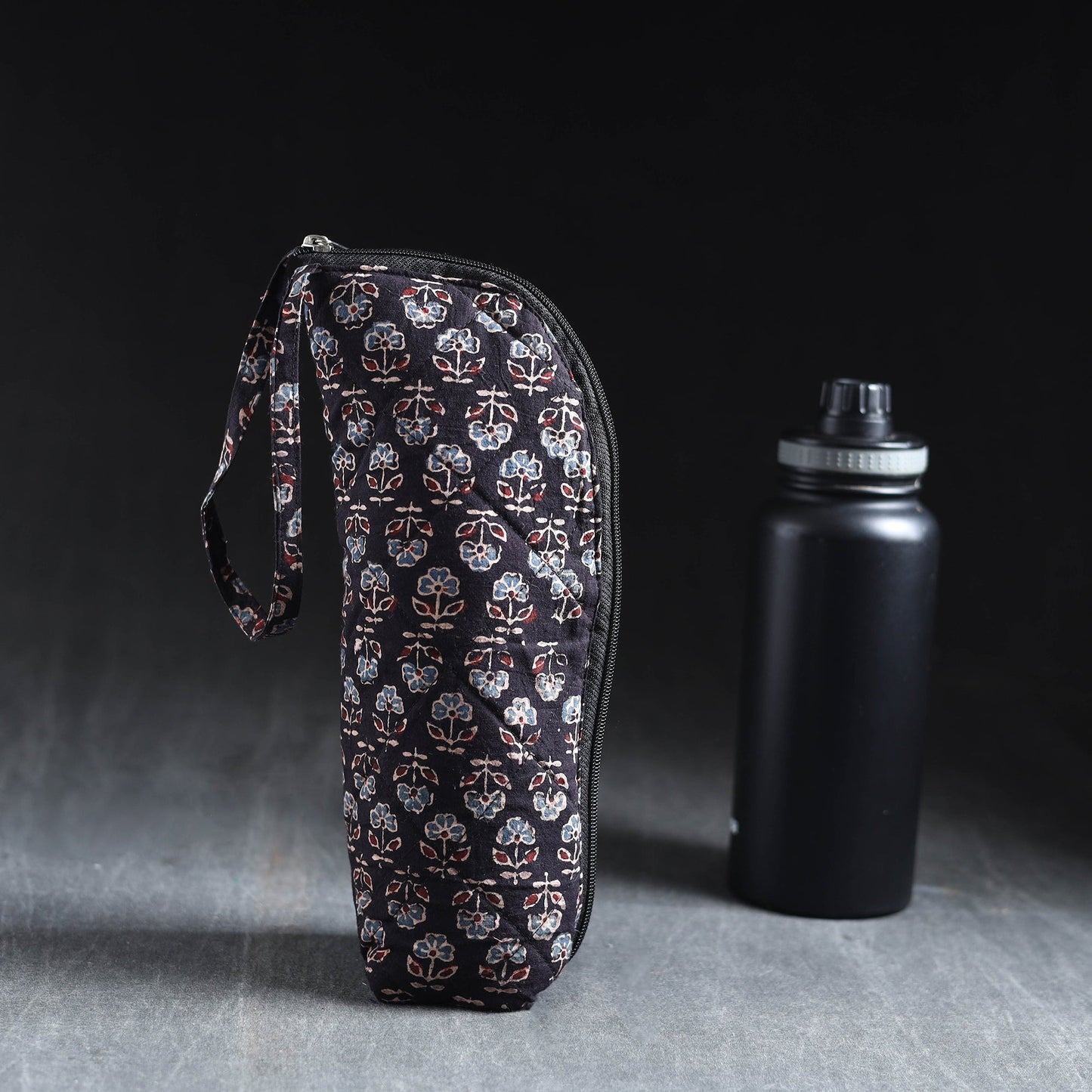 Black Handmade Cotton 1L Water Bottle Cover