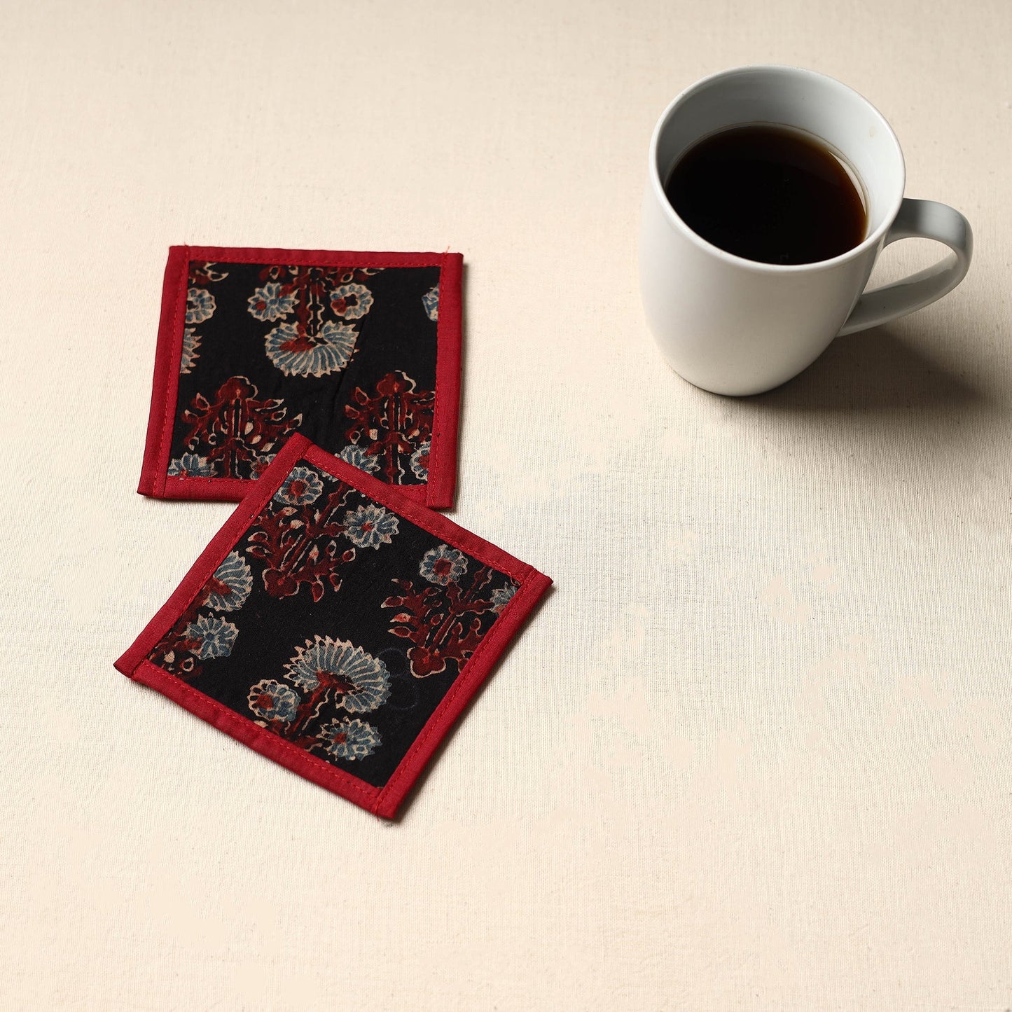 Black Handmade Cotton Coasters (Set of 2)