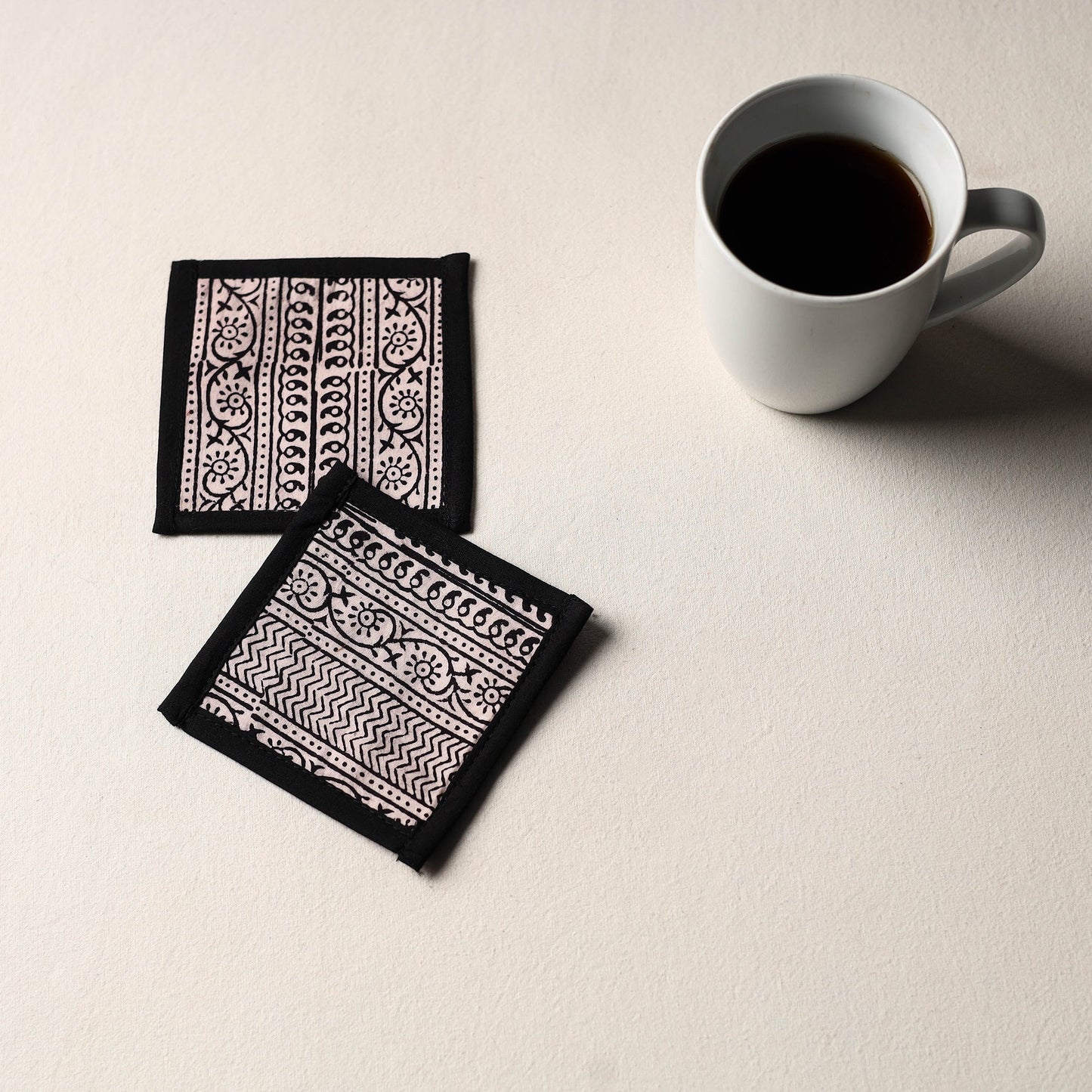 Black Handmade Cotton Coasters (Set of 2)