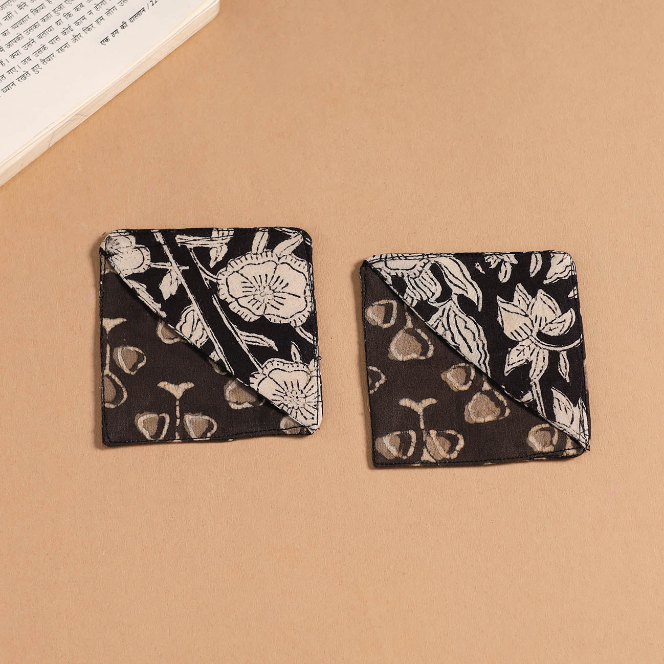 Black - handmade cotton fabric corner bookmark (set of 2)