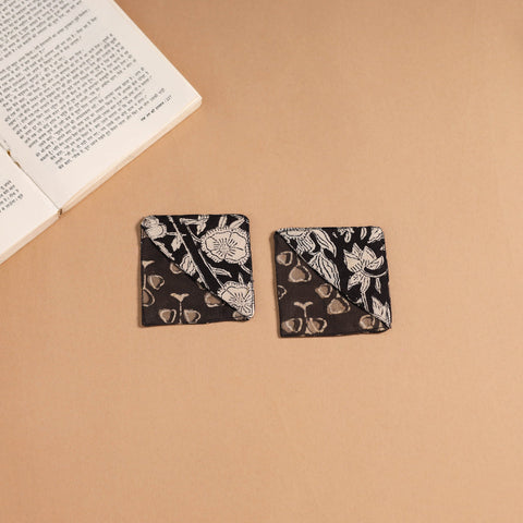 Black - handmade cotton fabric corner bookmark (set of 2)