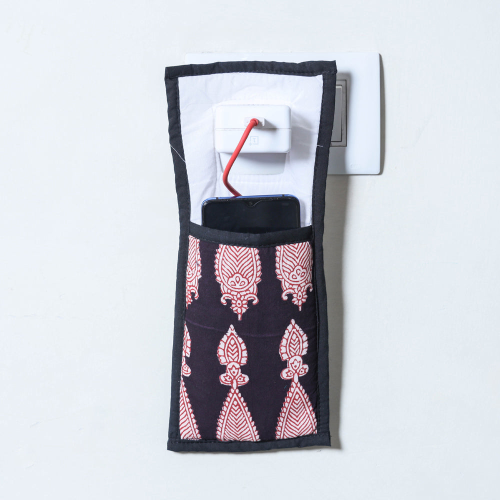 Black Handmade Cotton Fabric Mobile Charging Holder 