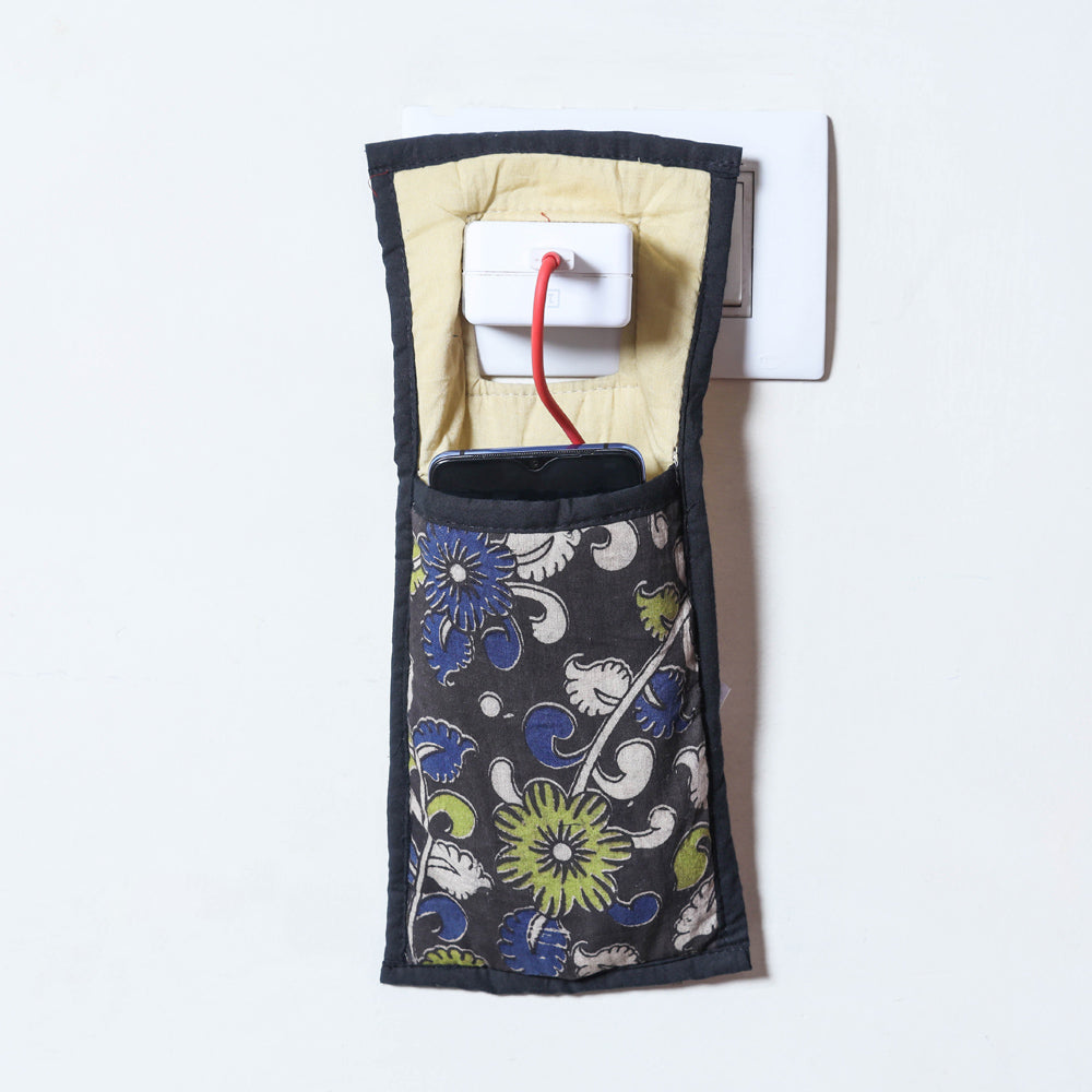 Black Handmade Cotton Fabric Mobile Charging Holder 