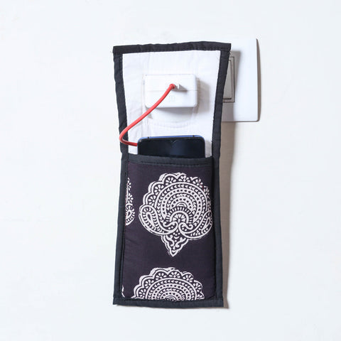 Black Handmade Cotton Fabric Mobile Charging Holder 