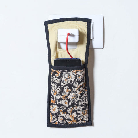 Black Handmade Cotton Fabric Mobile Charging Holder 