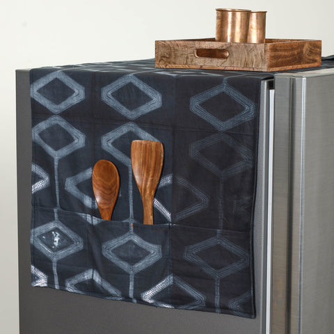 Black Handmade Cotton Fridge Top Cover with Multiple Pockets