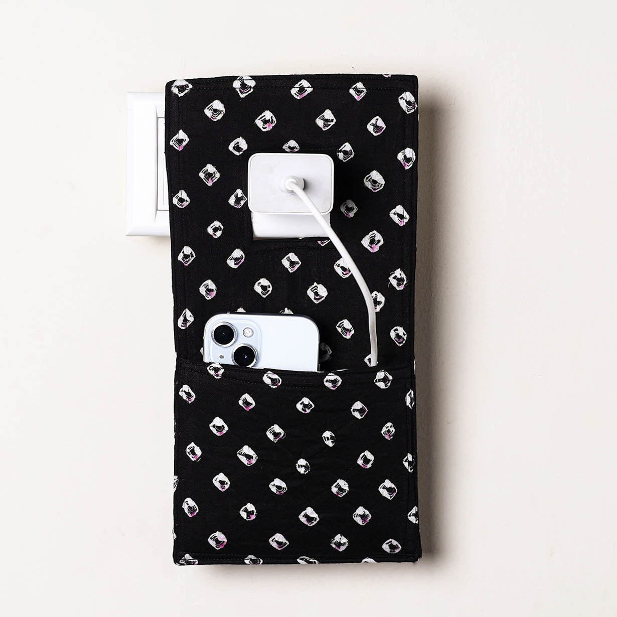 Black Handmade Cotton Mobile Charging Holder