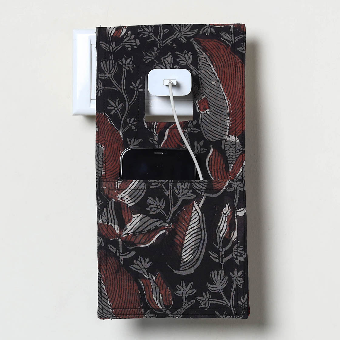 Black Handmade Cotton Mobile Charging Holder