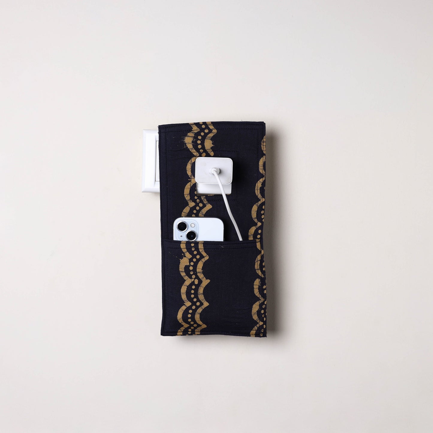 Black Handmade Cotton Mobile Charging Holder