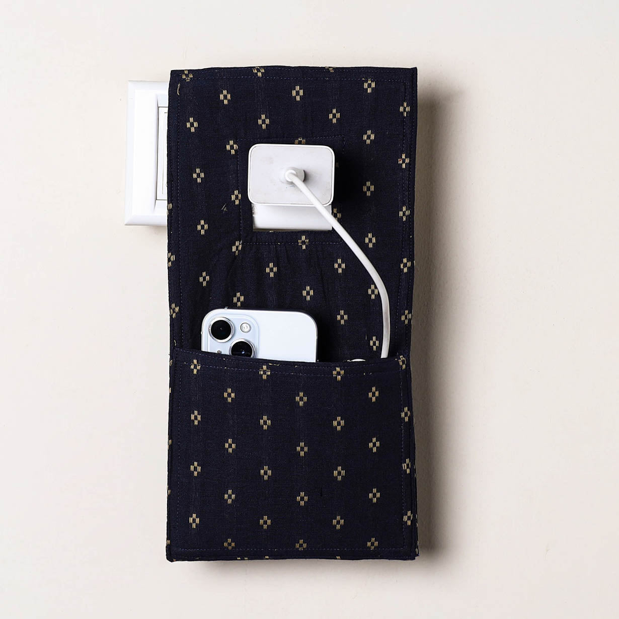 Black Handmade Cotton Mobile Charging Holder