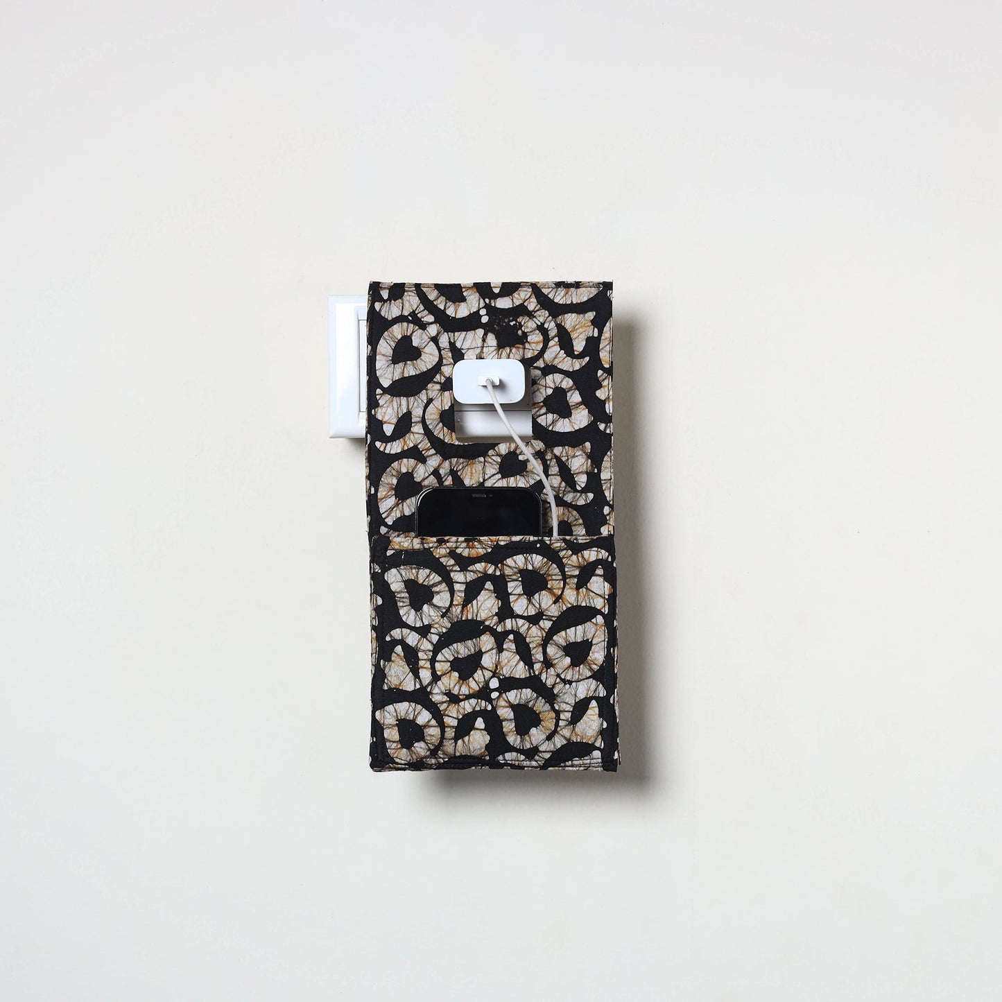 Black Handmade Cotton Mobile Charging Holder
