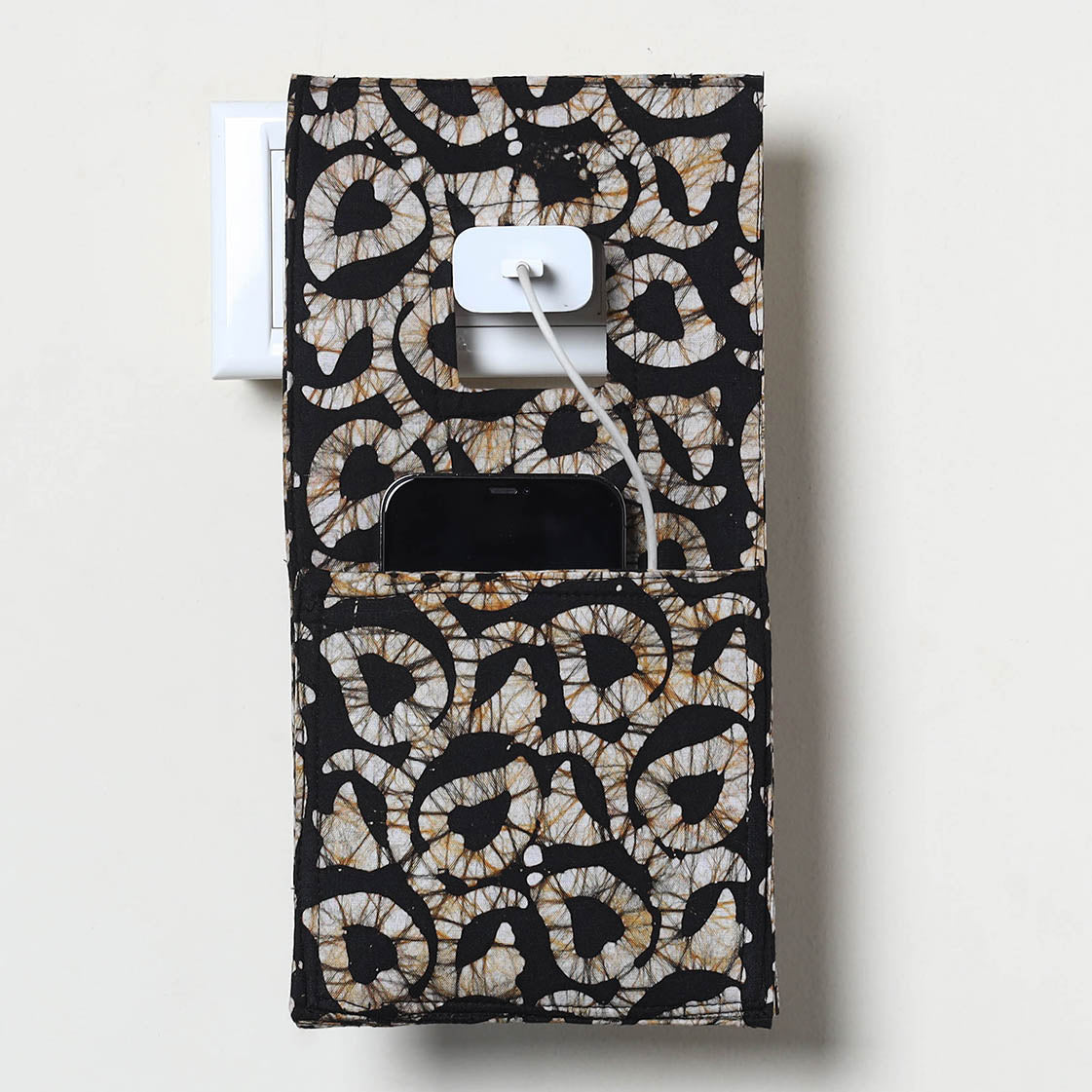 Black Handmade Cotton Mobile Charging Holder