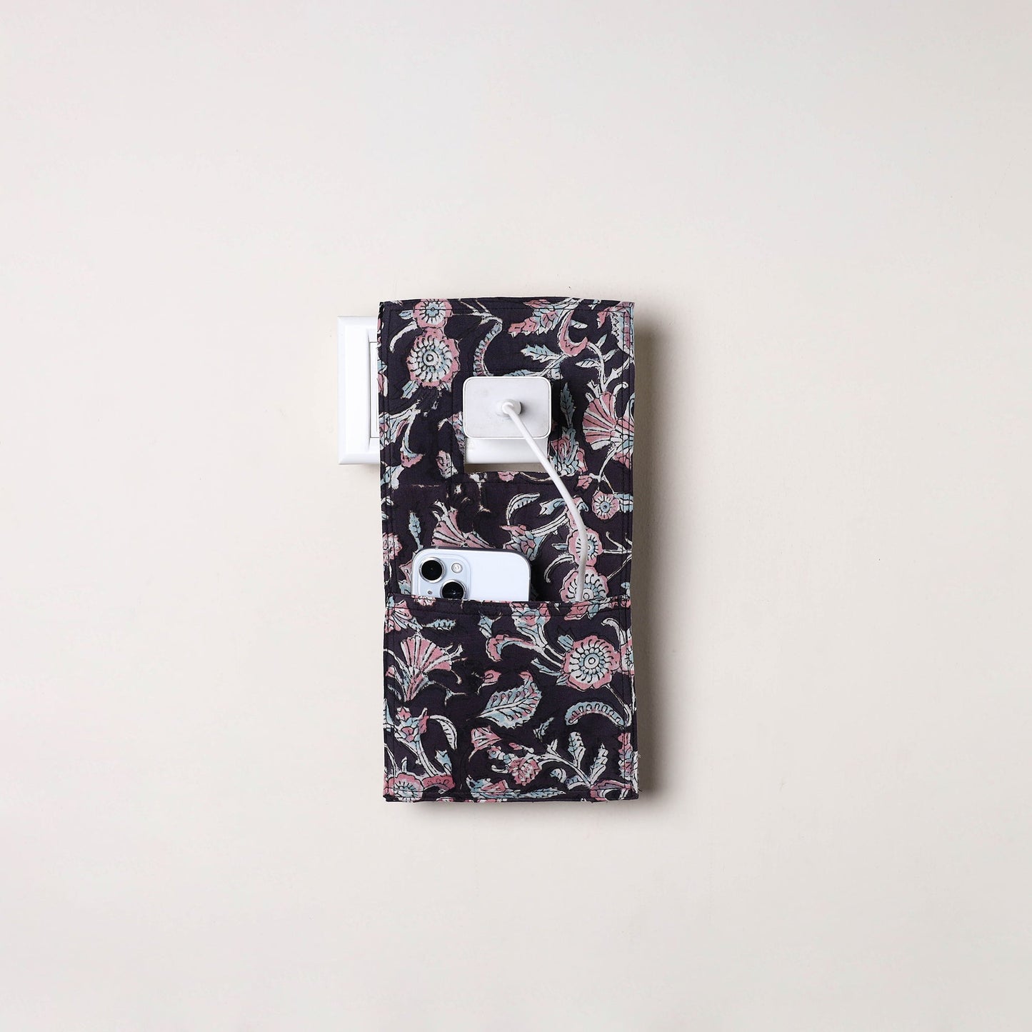 Black Handmade Cotton Mobile Charging Holder
