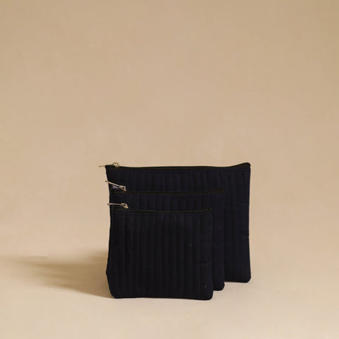 Black - handmade cotton multipurpose utility pouch (set
