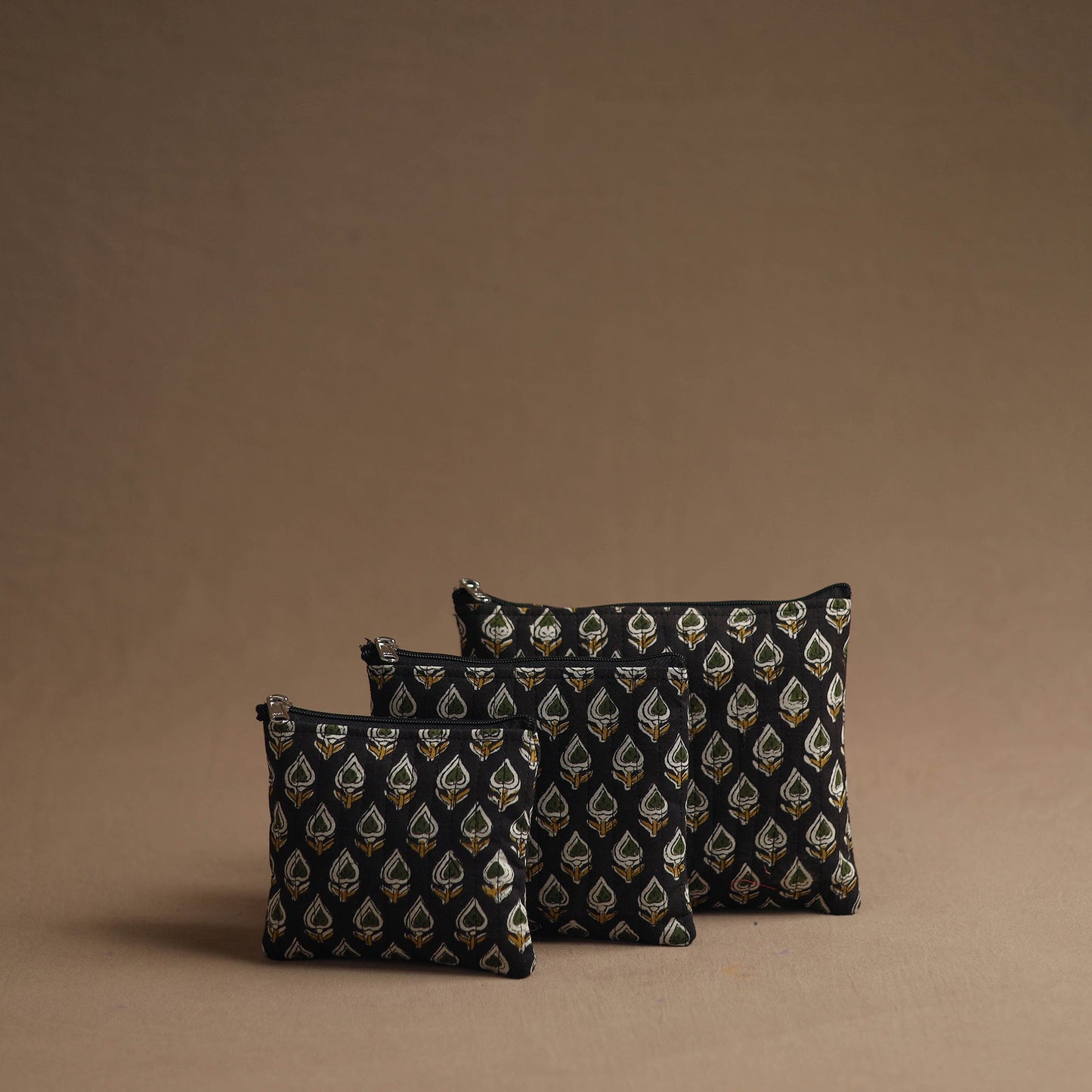 Black - handmade cotton multipurpose utility pouches (set