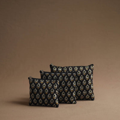 Black - handmade cotton multipurpose utility pouches (set