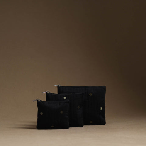 Black - handmade cotton multipurpose utility pouches (set