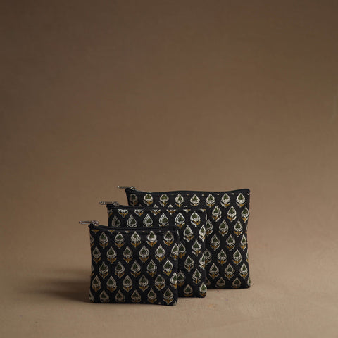 Black - handmade cotton multipurpose utility pouches (set