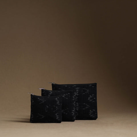 Black Handmade Cotton Multipurpose Utility Pouches (set of 3)