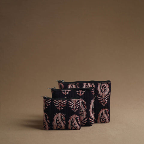 Black Handmade Cotton Multipurpose Utility Pouches (set of 3)
