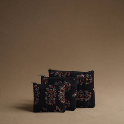 Black - handmade cotton multipurpose utility pouches (set