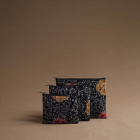 Black - handmade cotton multipurpose utility pouches (set