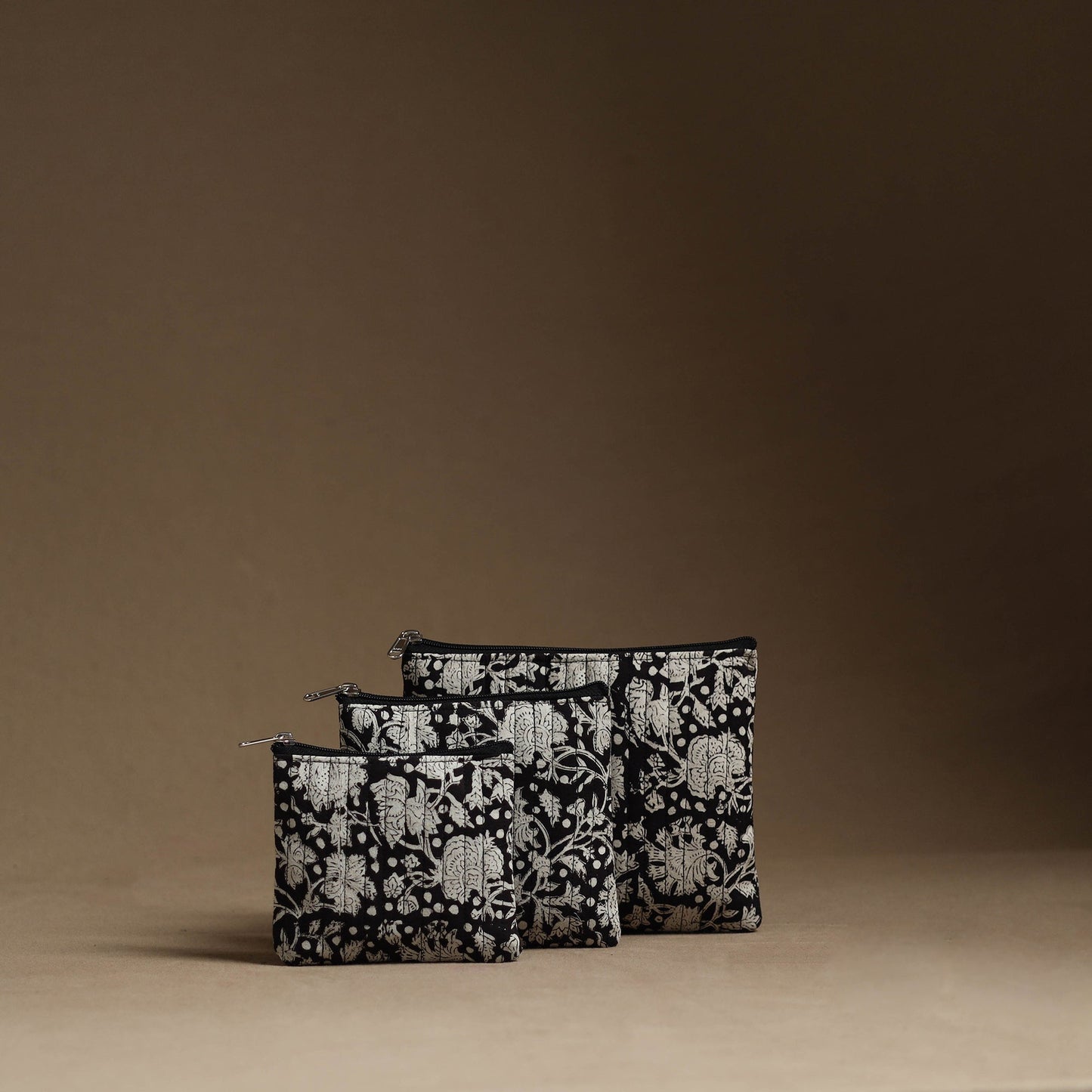 Black - handmade cotton multipurpose utility pouches (set