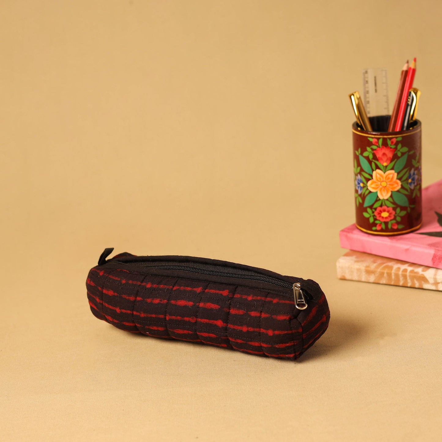 Black - handmade cotton quilted pencil pouch 12