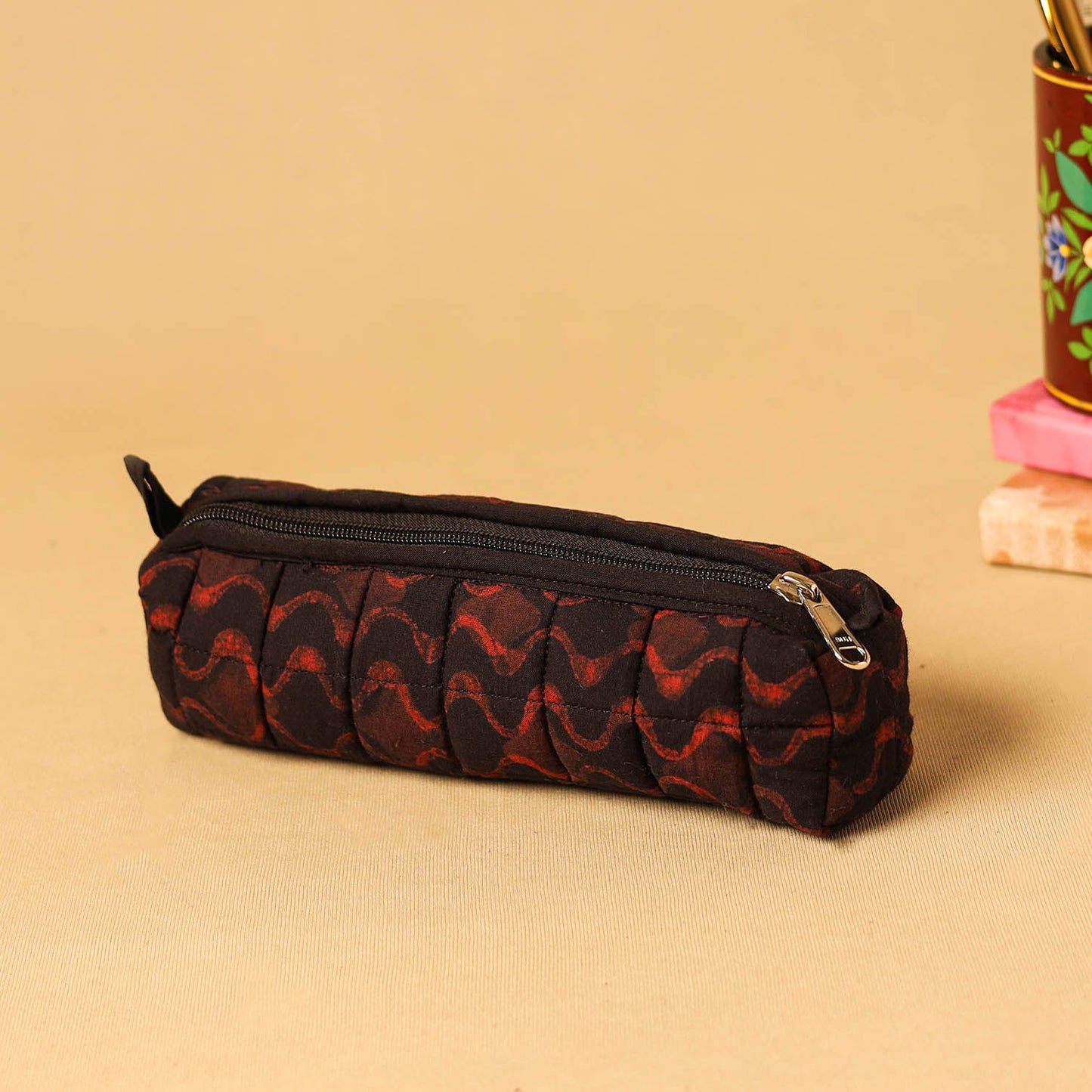 Black - handmade cotton quilted pencil pouch 19