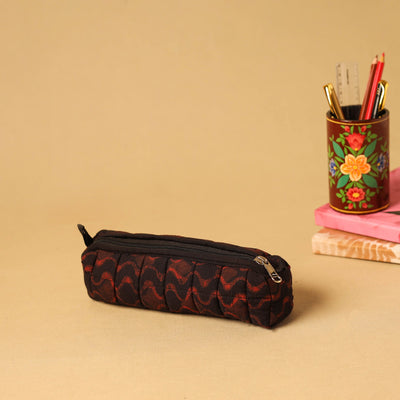 Black - handmade cotton quilted pencil pouch 19