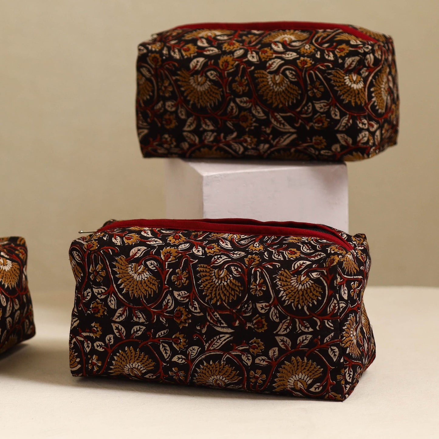  Black Handmade Cotton Toiletry Bags (Set of 3) 