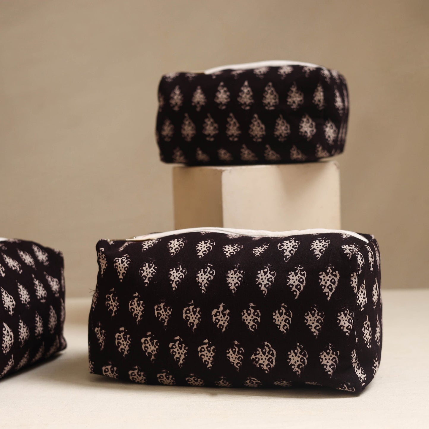 Black - handmade cotton toiletry bags (set of 3) 08