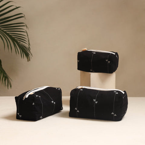 Black - handmade cotton toiletry bags (set of 3) 12