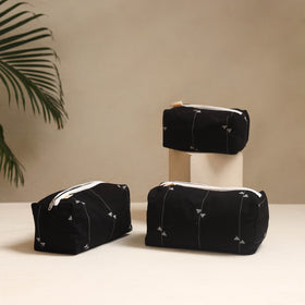 Black - handmade cotton toiletry bags (set of 3) 12