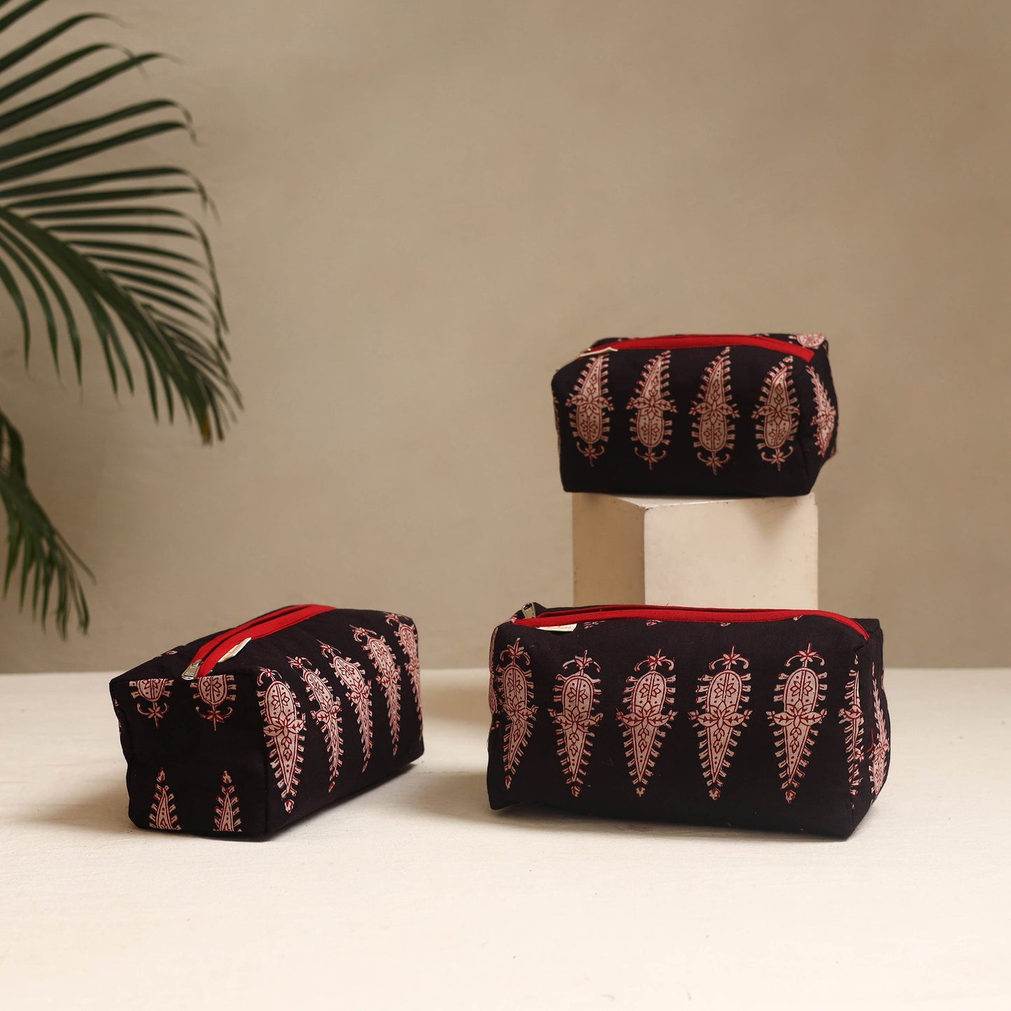 Black - handmade cotton toiletry bags (set of 3) 14