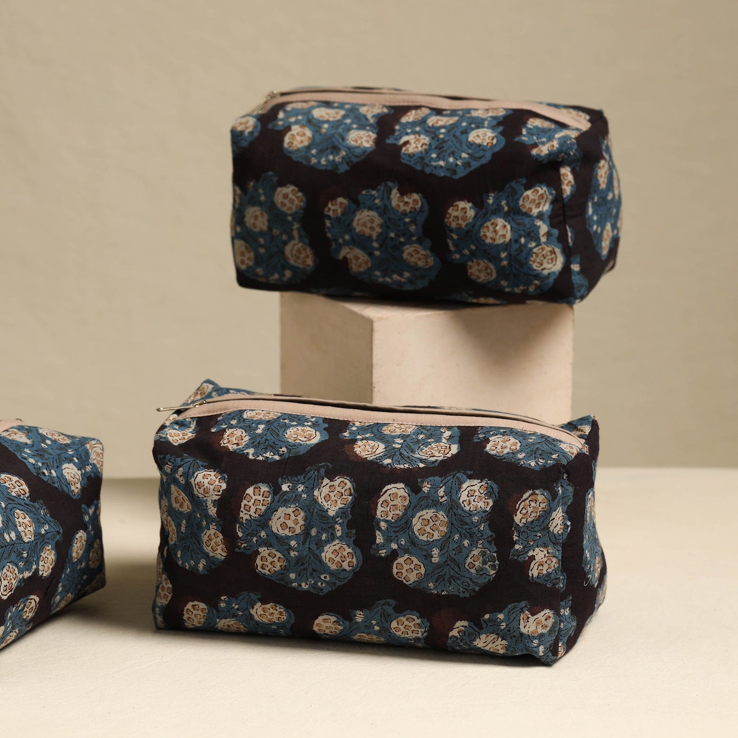  Black Handmade Cotton Toiletry Bags (Set of 3)