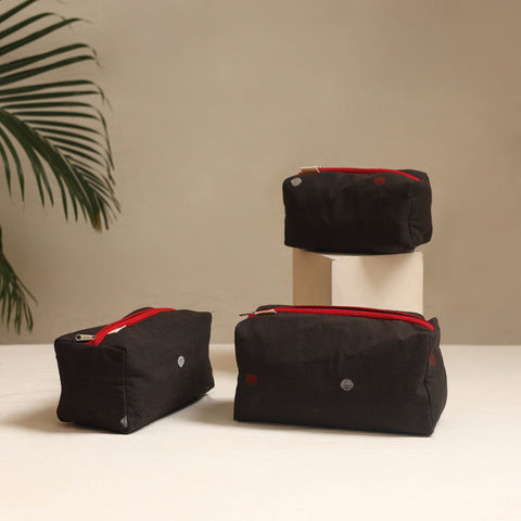 Black - handmade cotton toiletry bags (set of 3) 16