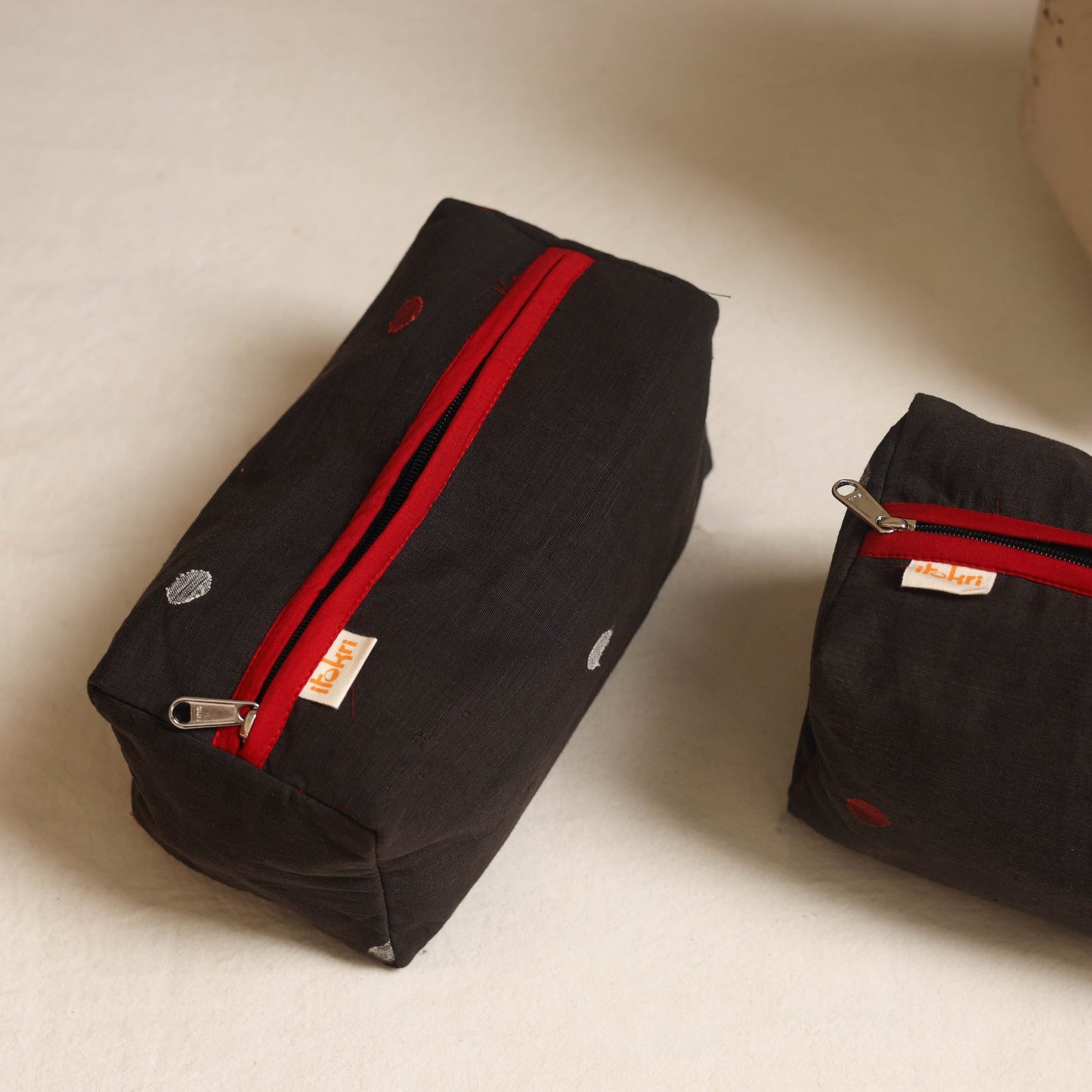 Black - handmade cotton toiletry bags (set of 3) 16