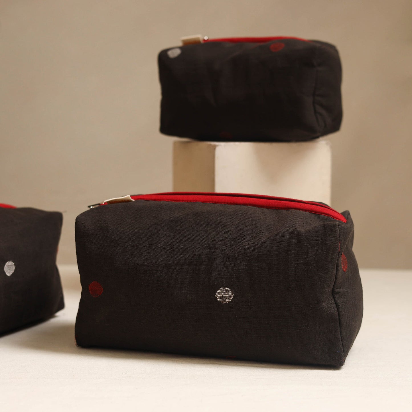 Black - handmade cotton toiletry bags (set of 3) 16