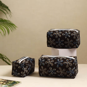  Black Handmade Cotton Toiletry Bags (Set of 3)
