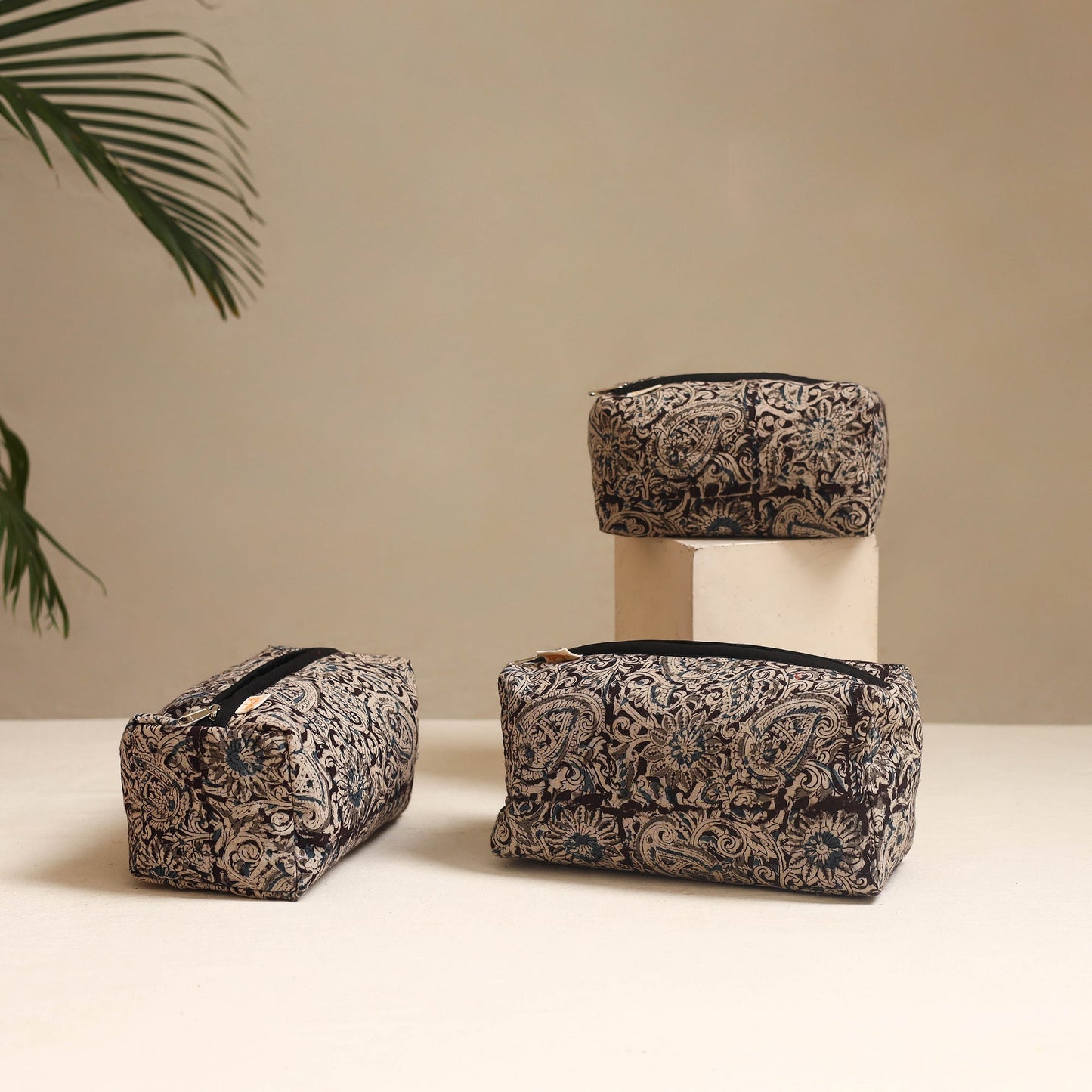 Black - handmade cotton toiletry bags (set of 3) 20