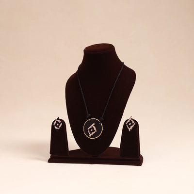 Black - handmade fabart necklace set 25 - handcrafted
