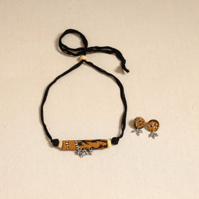 Black - handmade fabart shell necklace set 29 - handcrafted