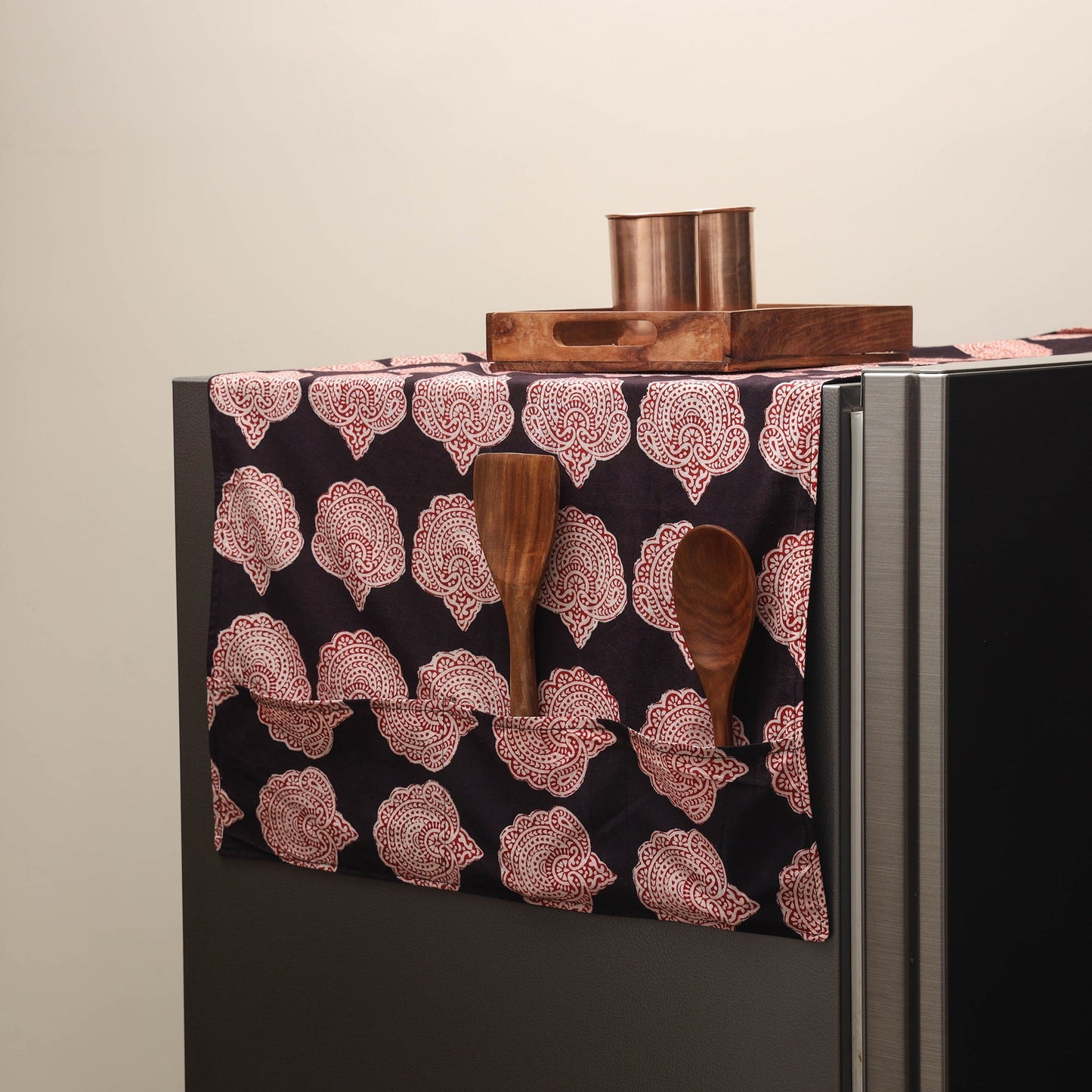 Handmade fridge top cover with multiple pockets 01