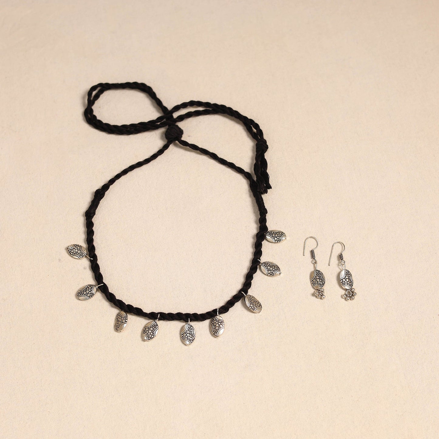 Black - handmade german silver necklace set 07 - handcrafted