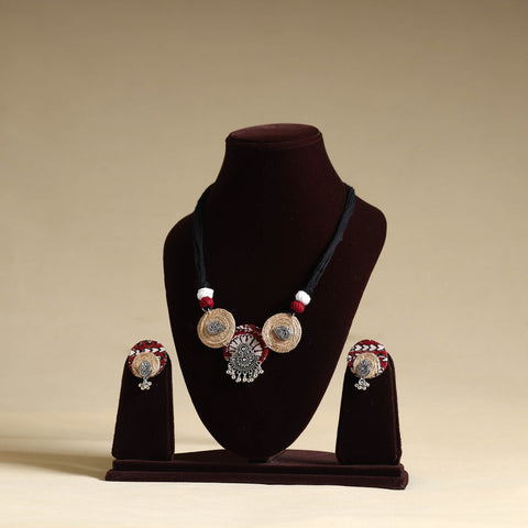 Black - handmade gs jute fabart necklace set 08